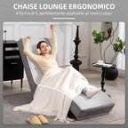 High Back Reclining Chaise Longue with Thick Padding and Metal Legs, Light Grey