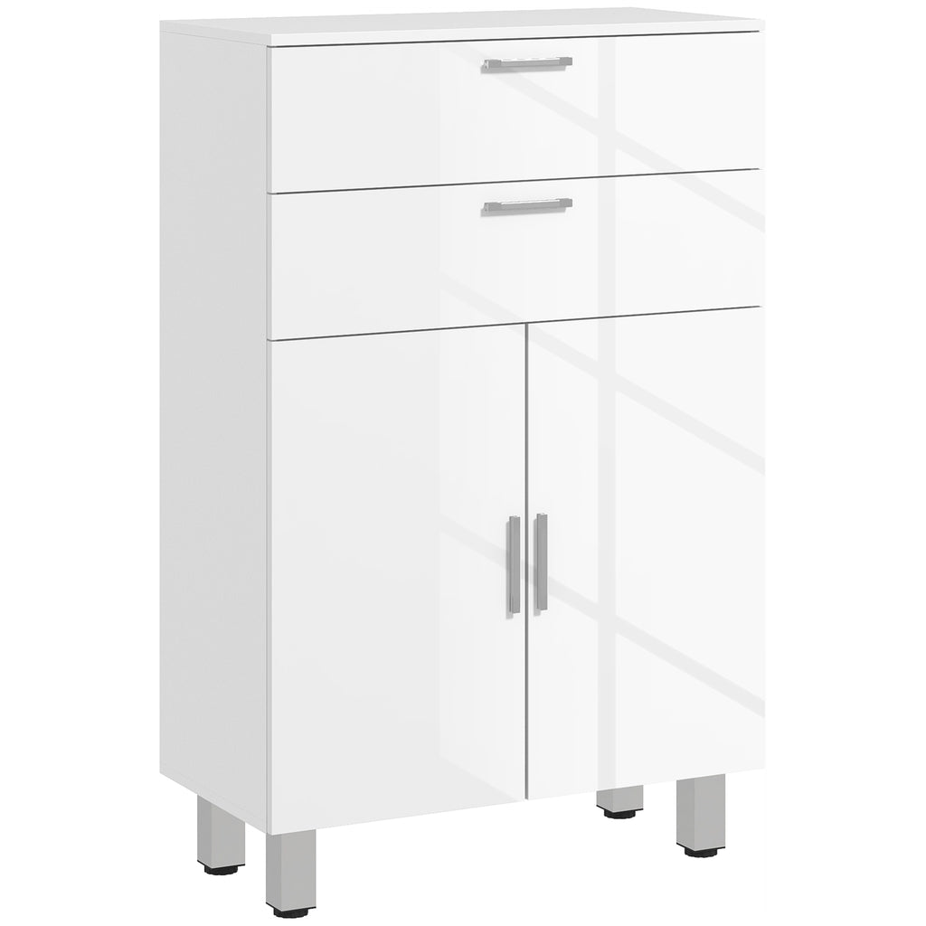 kleankin Bathroom Cabinet with 2 Drawers and Cabinet with Adjustable Shelf, Wooden, 60x30x93 cm, White