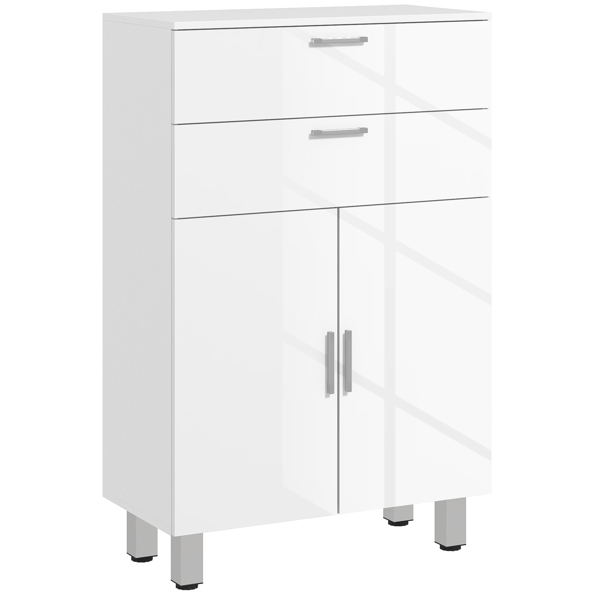 kleankin Bathroom Cabinet with 2 Drawers and Cabinet with Adjustable Shelf, Wooden, 60x30x93 cm, White