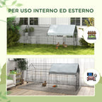 Indoor and Outdoor Rabbit Cage with Roof, 220x85x103cm, Silver