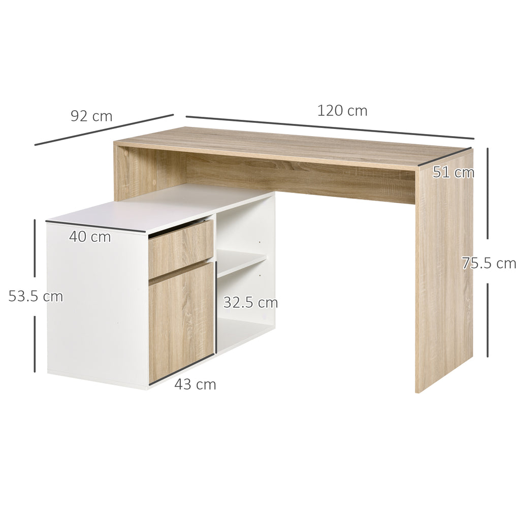 Corner Desk, Space-Saving Corner Computer Desk for Bedroom or Office, Oak and White Wood Desk