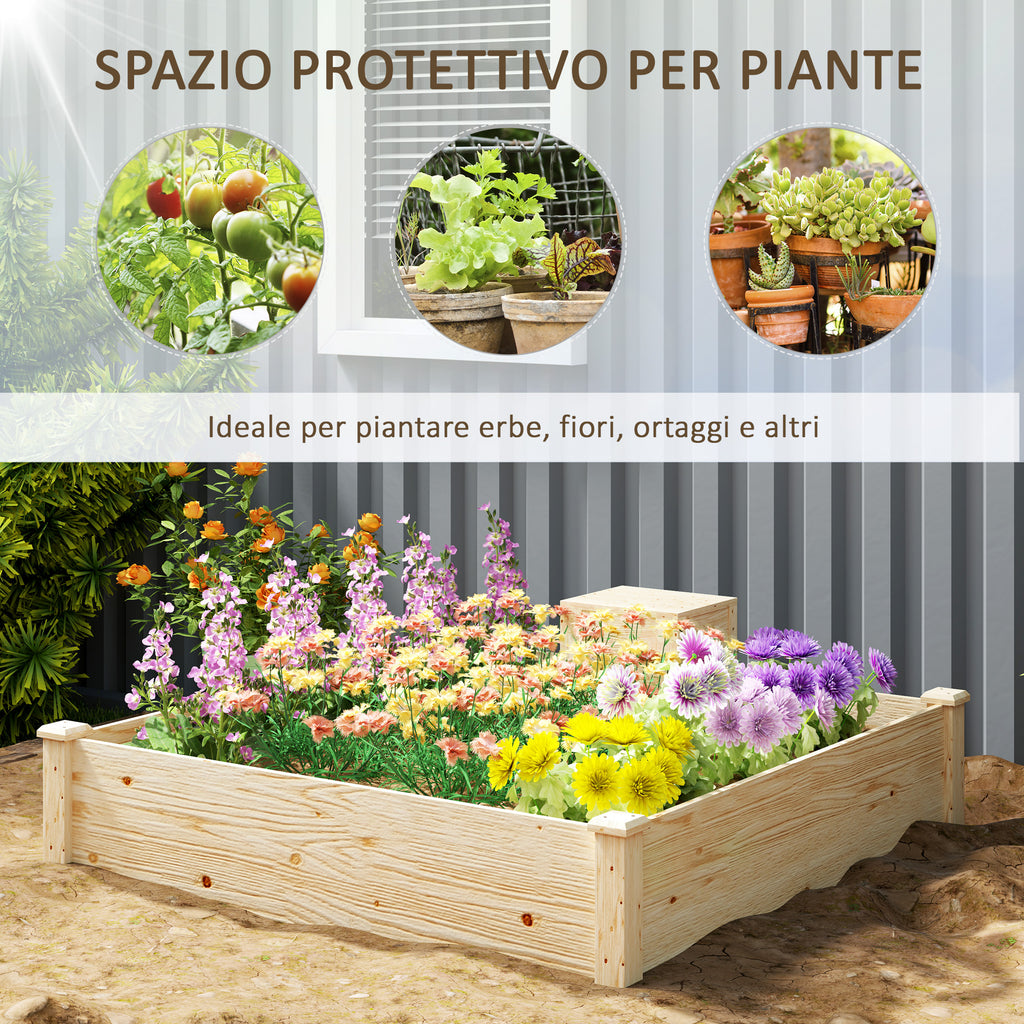Outdoor Planter in Fir Wood with Composter and Open Bottom, 123x123x25.5 cm, Wood color