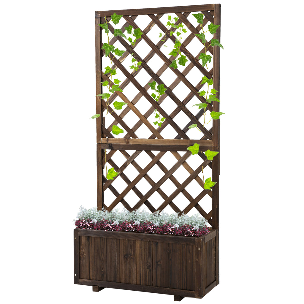 Outsunny Outdoor Fioriera with grilled for climbing and vase, in fir wood, 72.5x31.5x149.5 cm - Borgè
