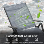 Folding and Reclining Deckchair in 5 Positions with Wheels, in Metal and Textilene, 72x158x84 cm, Gray