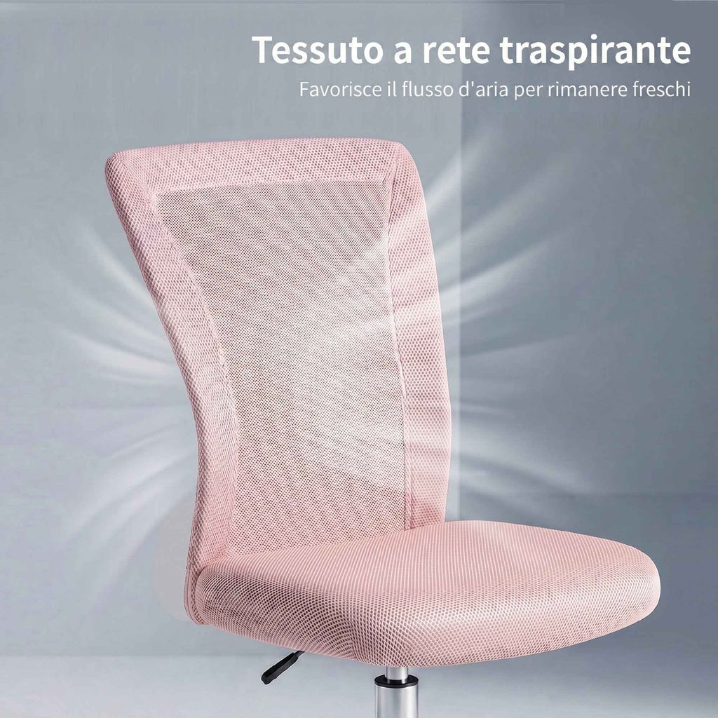 Vinsetto Ergonomic Swivel Office Chair Without Armrests, Breathable Mesh Fabric, Adjustable Height, Pink