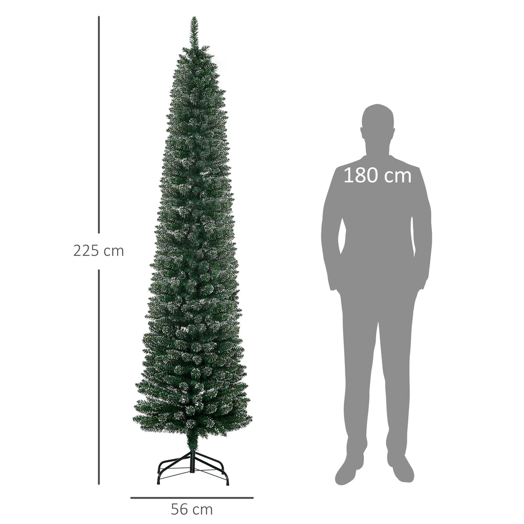 HOMCOM Slim Snowy Christmas Tree with 624 Branches, Removable and Foldable Base, Ø56x225cm, Green