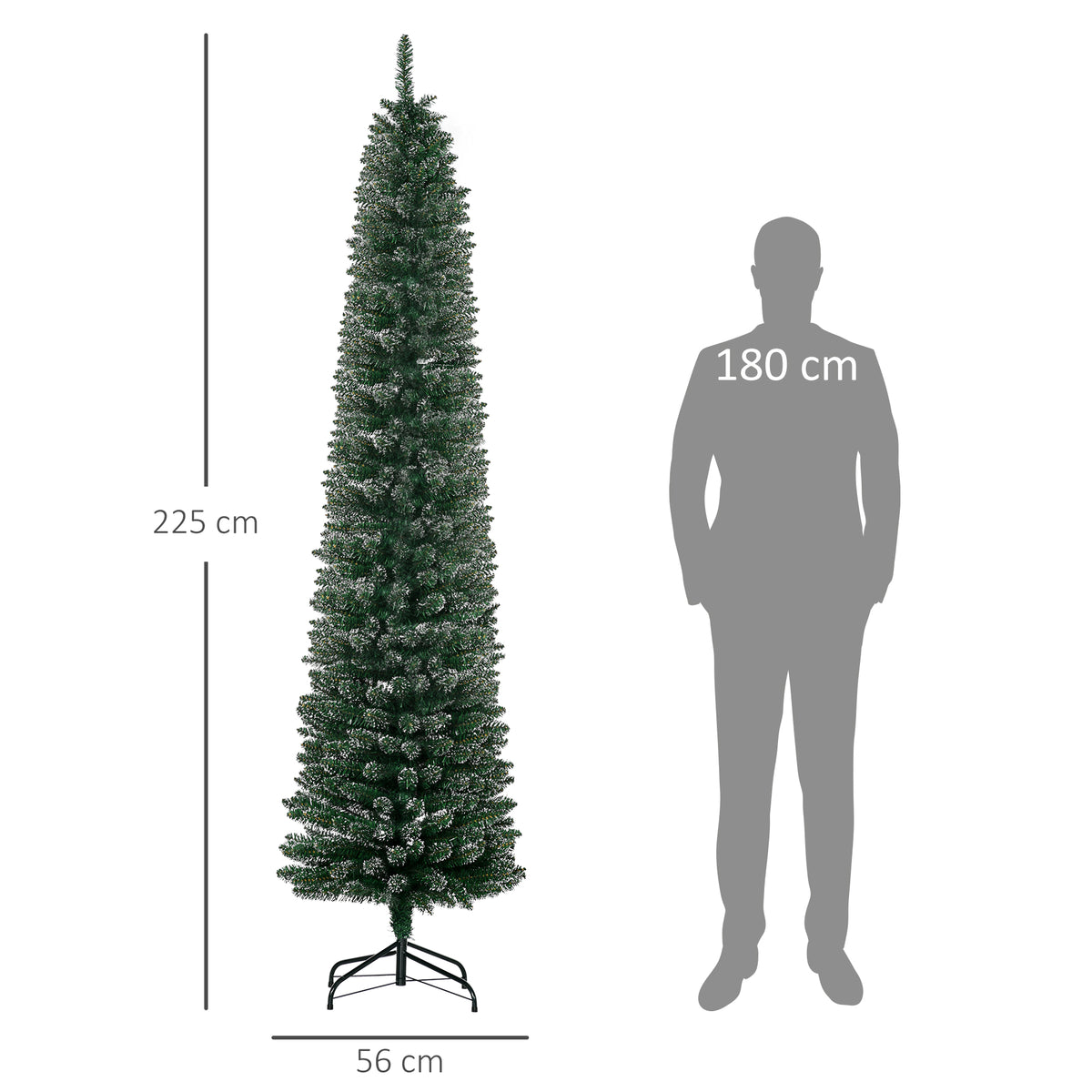 HOMCOM Slim Snowy Christmas Tree with 624 Branches, Removable and Foldable Base, Ø56x225cm, Green