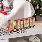 Christmas Advent Calendar Train with Santa Claus and LED Light Included, Plywood, 40x8x11 cm
