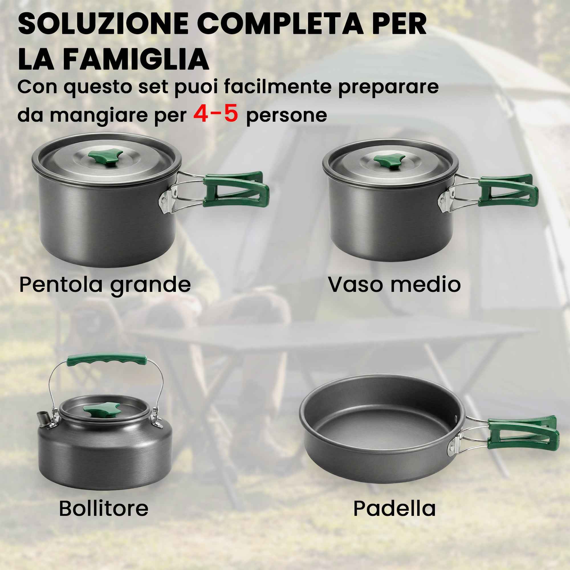 Outsunny Camping Cookware Set for 4-5 People, Aluminum Camping Kitchen, Gray