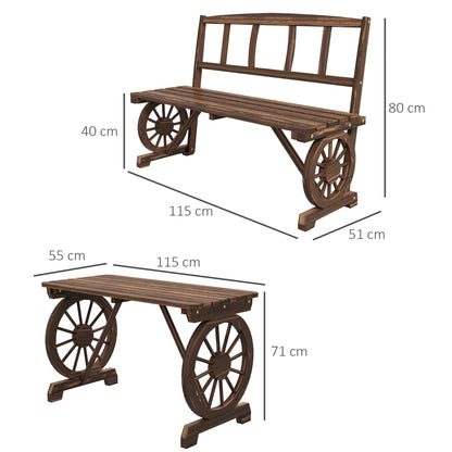 LEGNIA | 3 Piece Garden Set in Pine Wood with 1 Outdoor Table 115x55x71 cm and 2 Benches 115x51x80 cm