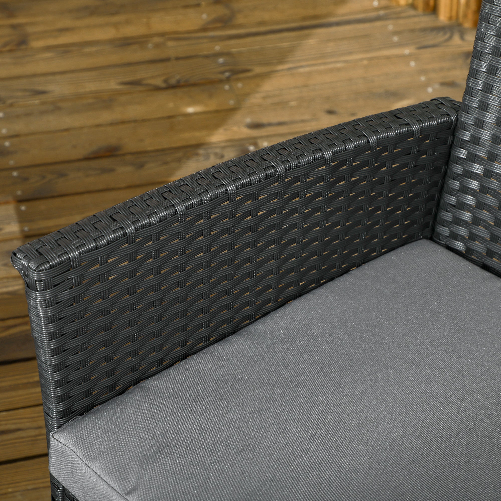 PE Rattan Outdoor Lounge with Sofa, 2 Armchairs with Cushions and Glass Coffee Table, Black and Gray - Borgè