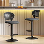 HOMCOM Set of 2 Breathable Linen-Effect Fabric and Metal Bar Stools with Footrest, 40.5x43x84-105 cm, Black