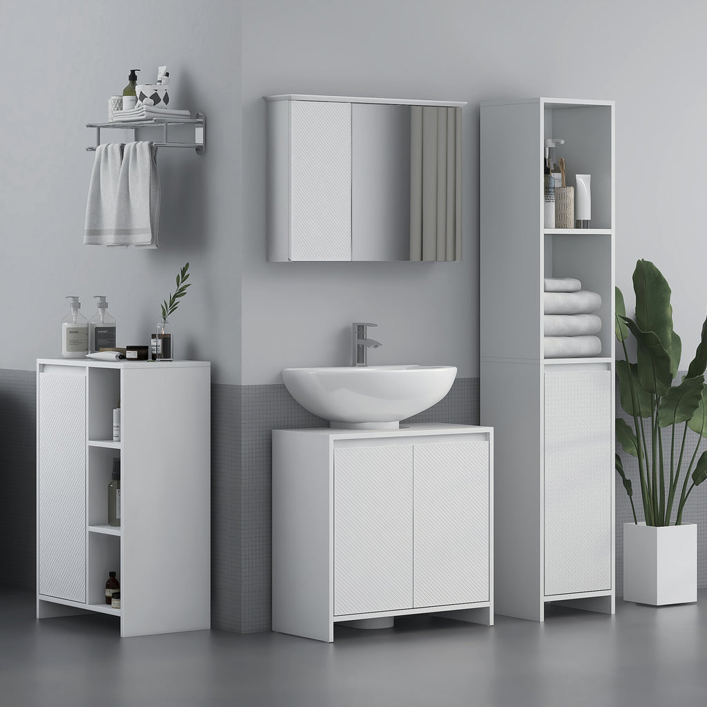 Bathroom Vanity Unit with 2 Decorated Doors and U-Cut for Pipes, 60x30x60cm, White
