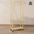 HOMCOM Freestanding Coat Rack with Rail, Shelves and 4 Bamboo Wheels, 70x35x175 cm, Natural Wood