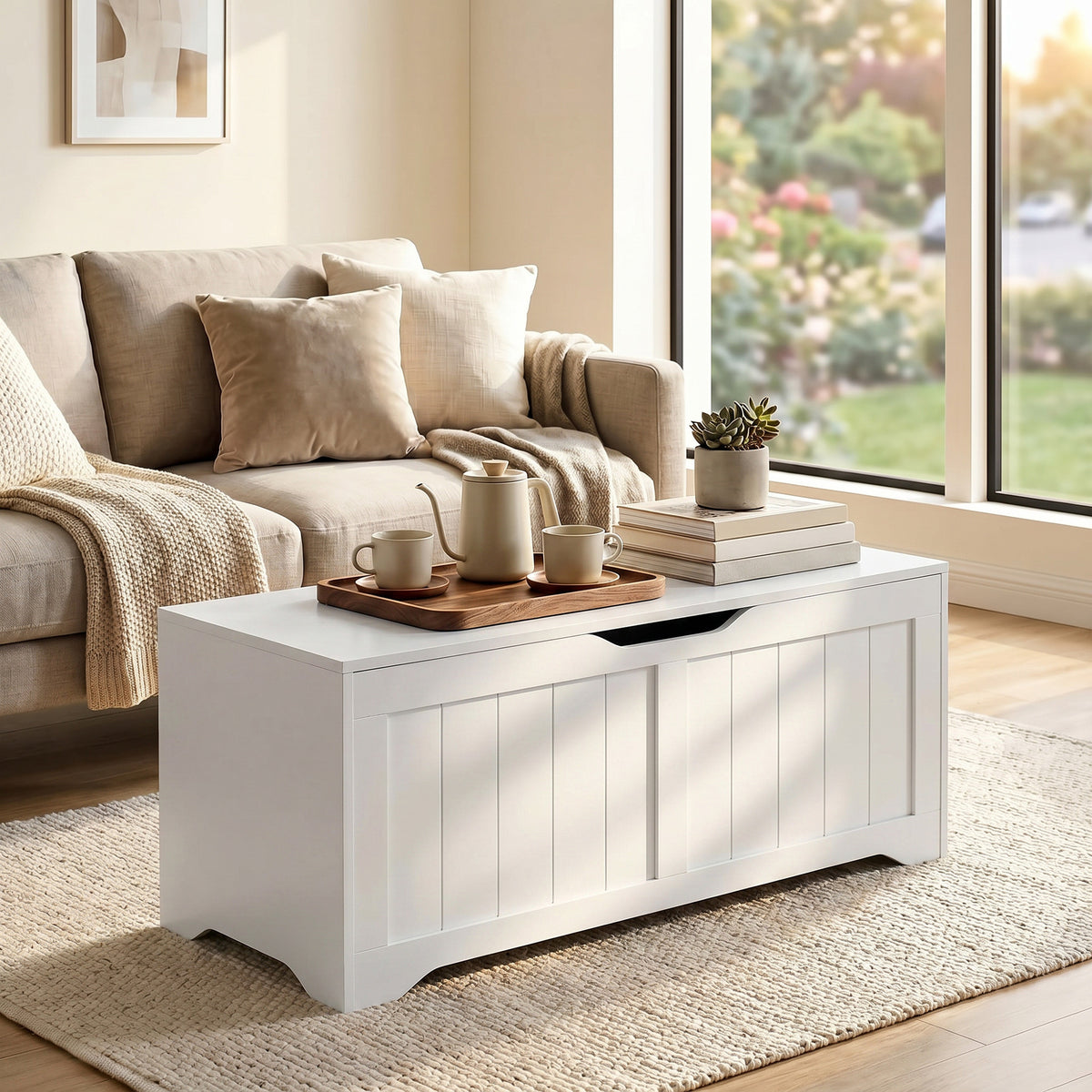 HOMCOM Storage Bench with Drop-Leaf Opening and Safety Hinges, 80x40x45 cm, White