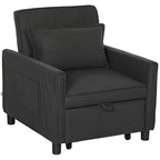 Reclining Armchair Bed with Side Pockets, in Velvet Effect Fabric, 74x84x81 cm, Dark Gray