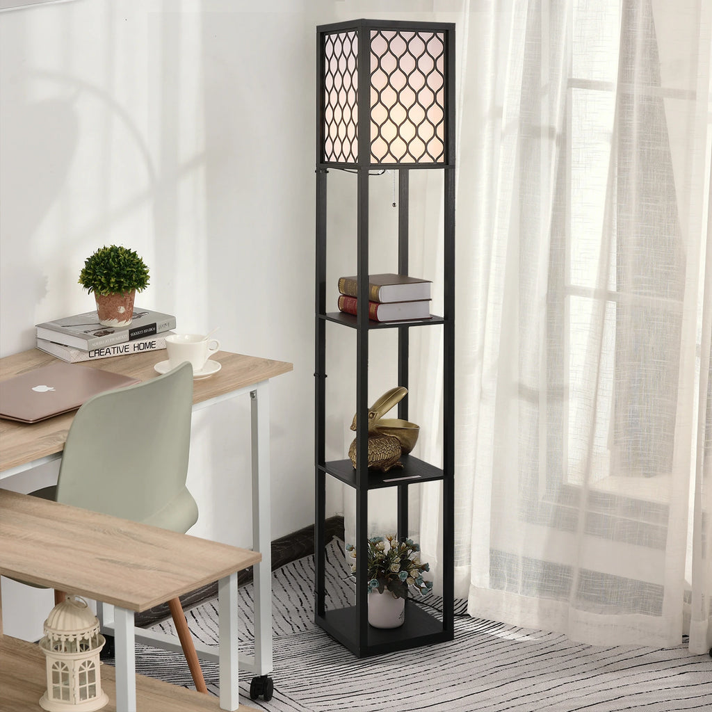 Modern Land Lamp with 3 Levels Black Library 26 x 26 x 160 cm