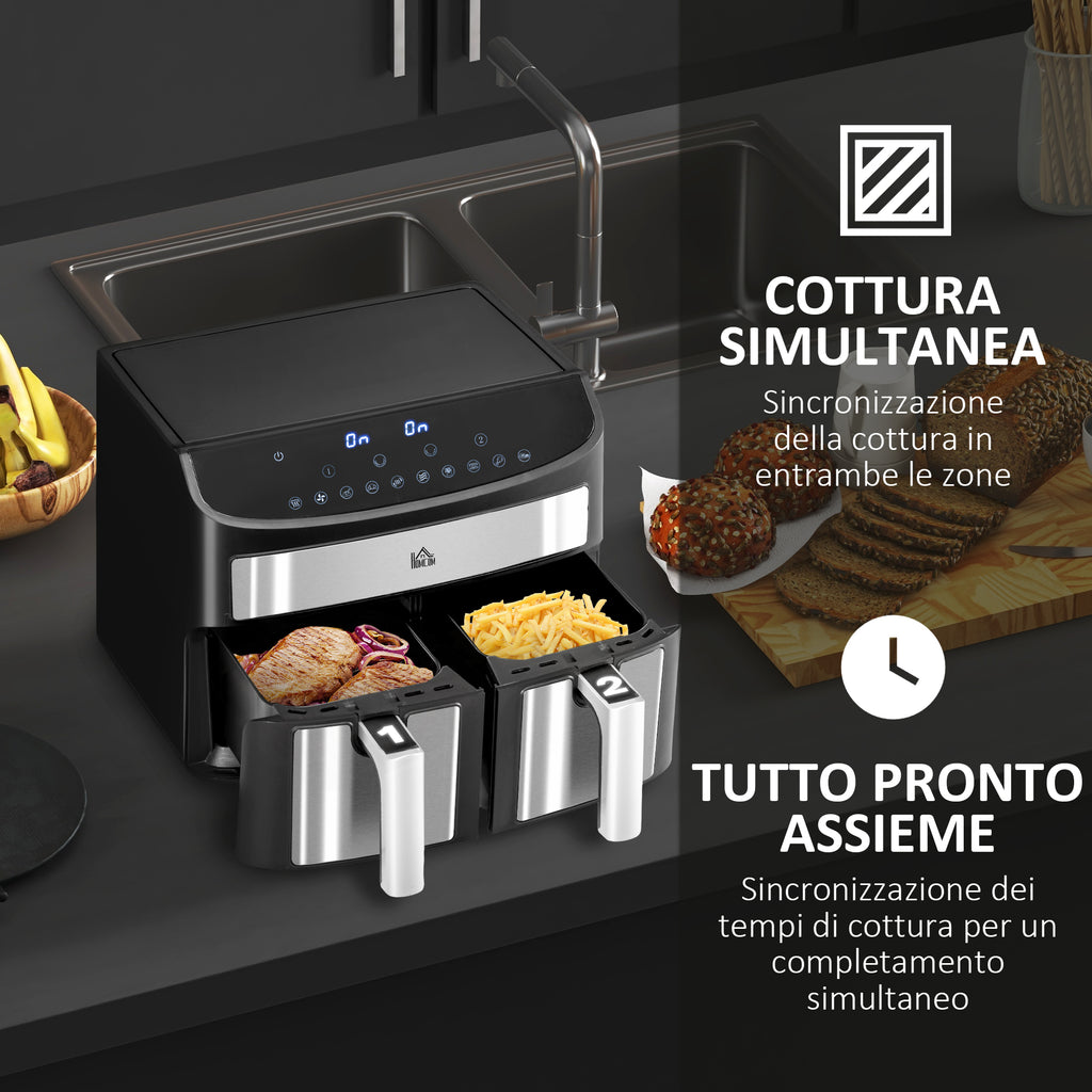 HOMCOM 8L Air Fryer with Timer and Adjustable Temperature, in Steel and Plastic, 38.8L x 36.3x31.1 cm, Black - Borgè