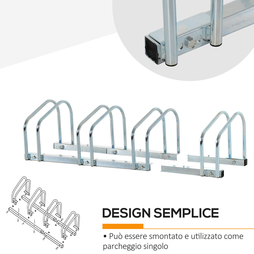 Steel Bike Rack, 4-Bike Parking Stand, 110x33x27 cm, Silver