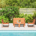 5 Piece Slatted Garden Set with Sofa, 2 Armchairs and 2 Coffee Tables in Orange Polypropylene