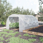 Outsunny Tunnel Greenhouse with Door, Panels and 8 Roller Windows, in Galvanized Steel and PE, 3.97x3x2 m, White