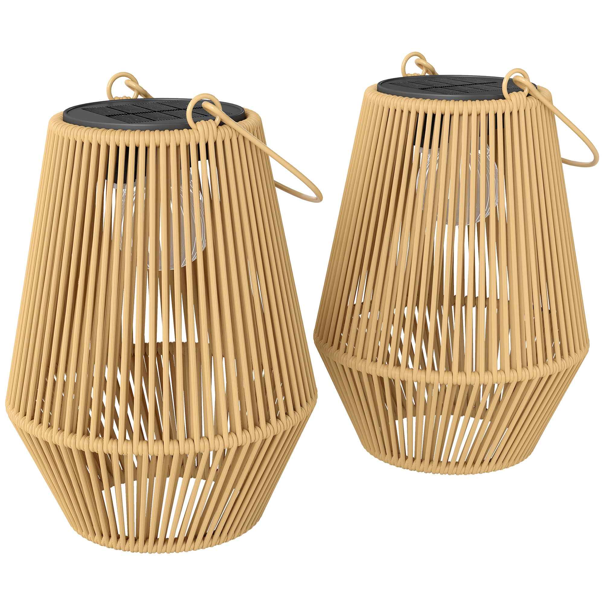 Outsunny Set of 2 Solar Rattan Lamps, with Automatic On/Off, IP44, 16x16x21 cm, Brown
