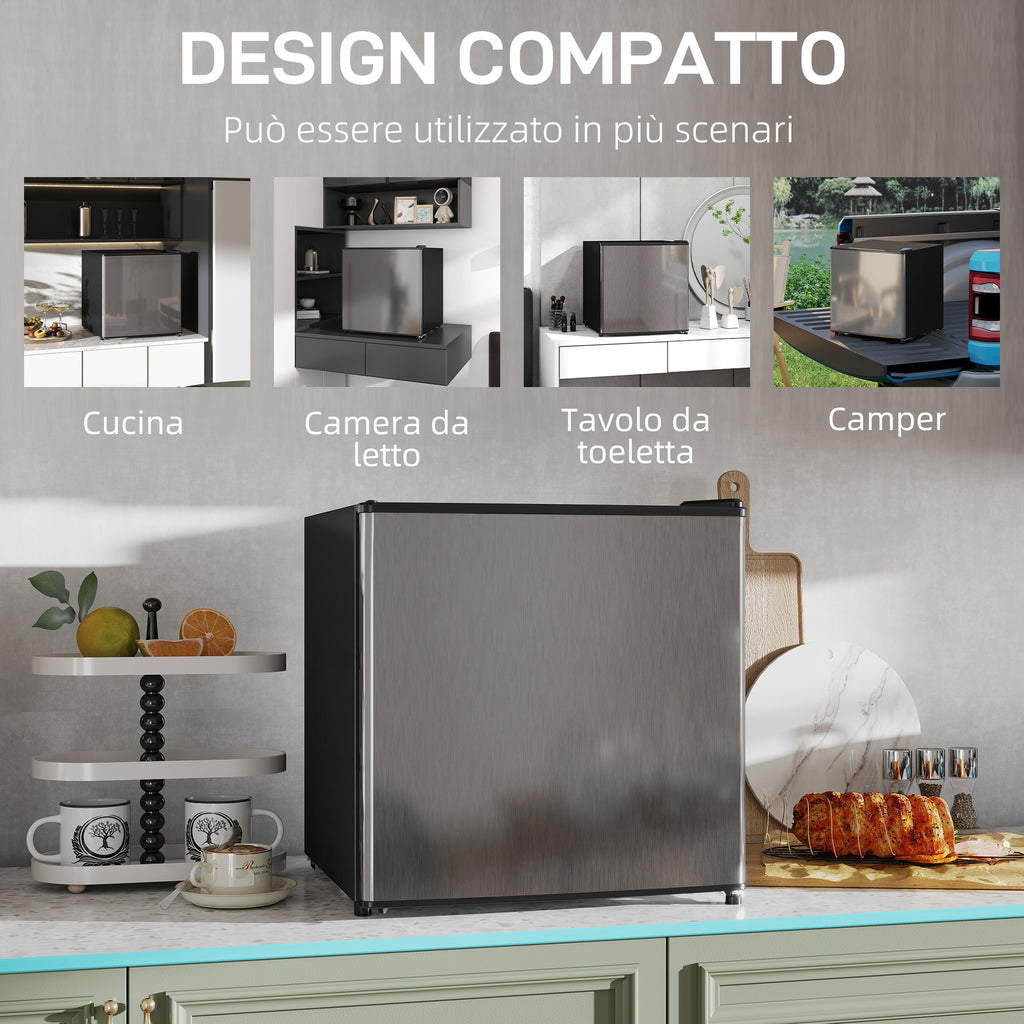 46L Mini Refrigerator with Ice Cube Tray, Reversible Door, Adjustable Temperature, Silver