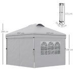 3x3m Folding Gazebo with 3-Level Adjustable Height, Windows and Carry Bag, Light Grey