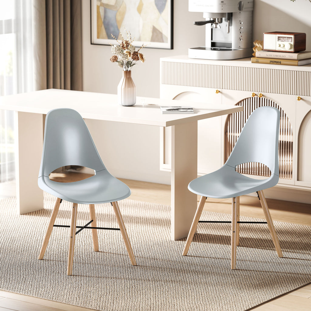 Set of 2 Nordic Style Plastic and Wood Dining Chairs with Curved Backrest, Grey