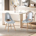 Set of 2 Nordic Style Plastic and Wood Dining Chairs with Curved Backrest, Grey