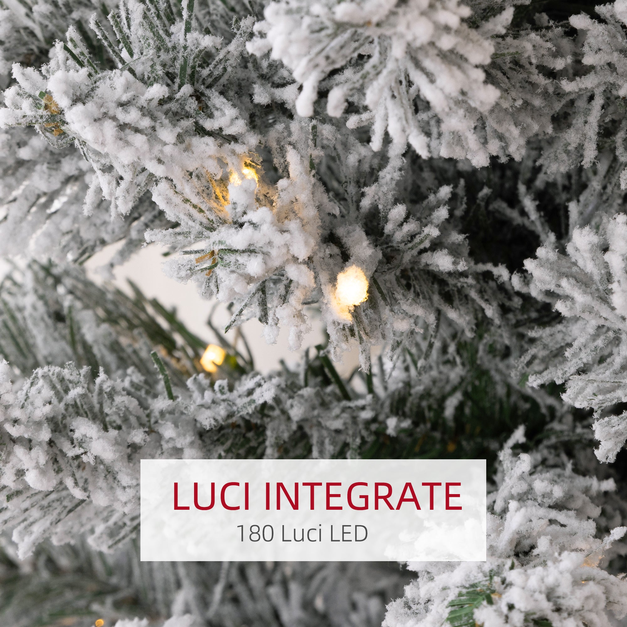 Snow-Covered Christmas Tree with 405 Branches and White LED Lights in Plastic and Metal, Ø57x210 cm, Green