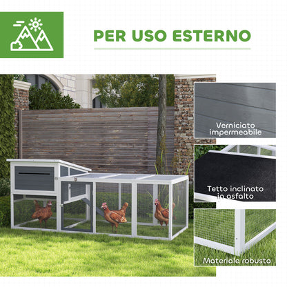 Chicken Coop with House, Nesting Box and Outdoor Area, 214x101x 91.5cm, Grey