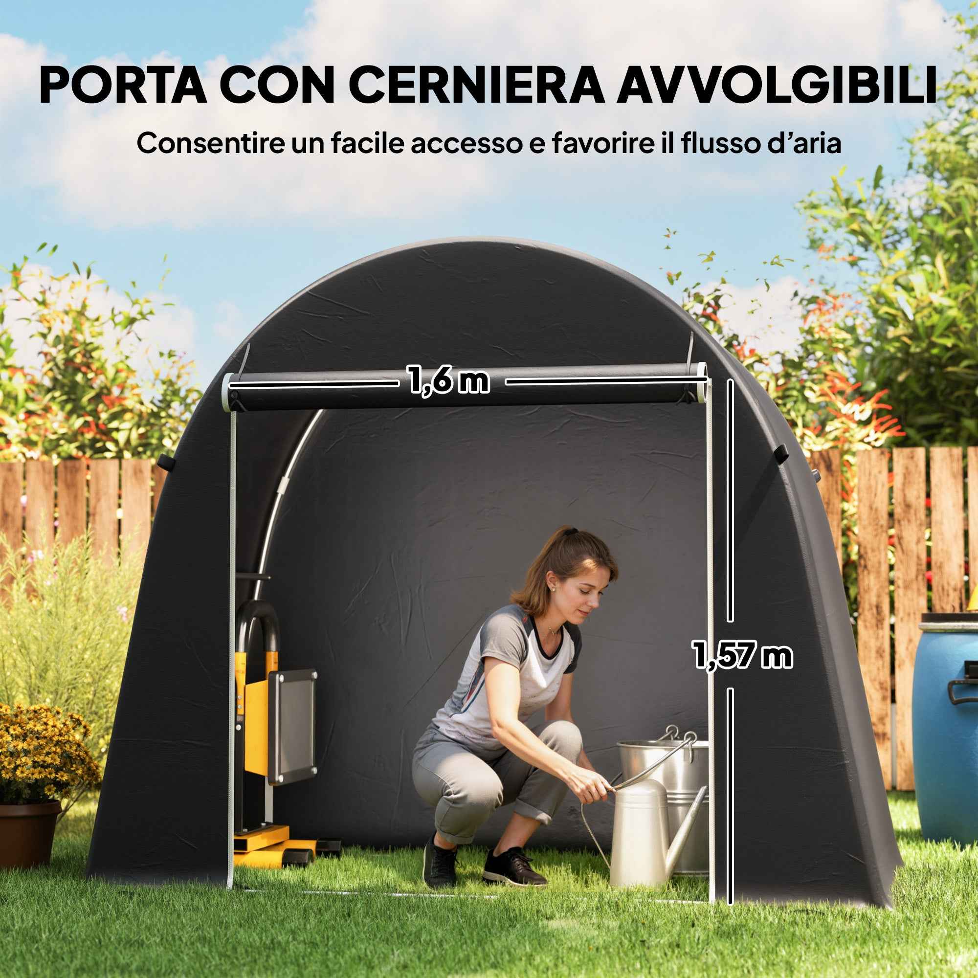 Outsunny Bike and Tool Storage Tent with Zippered Entrance, PE and Metal, 245x120x200 cm, Dark Grey