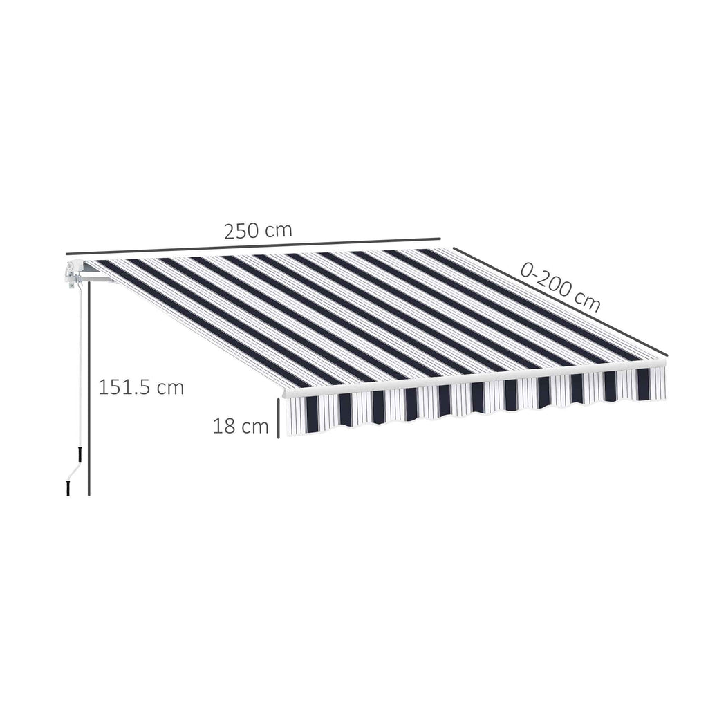 Outsunny 2.5x2m Manual Roller Awning in Aluminum and Polyester, Blue and White