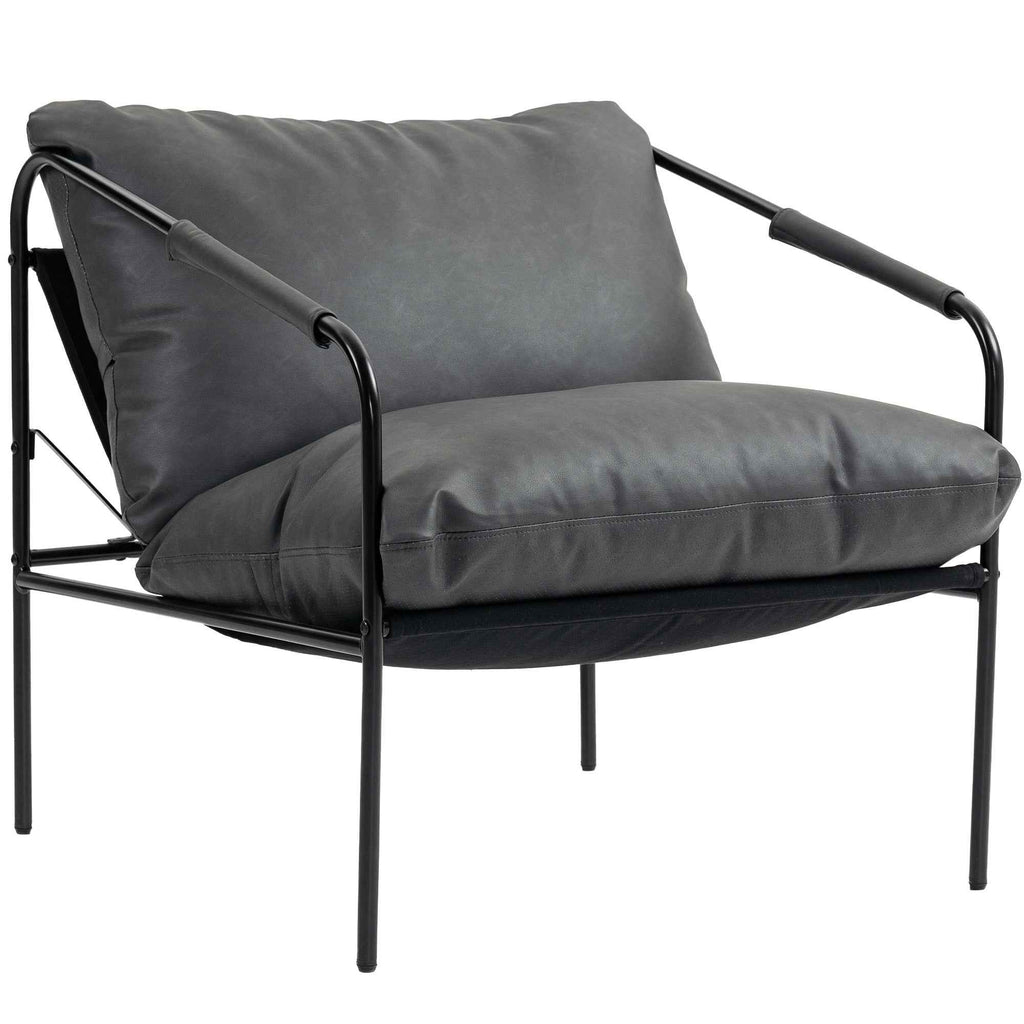 HOMCOM PU Leather Metal Frame Lounge Chair with Thick Cushions, 74.5 x 75 x 77 cm, Charcoal Grey