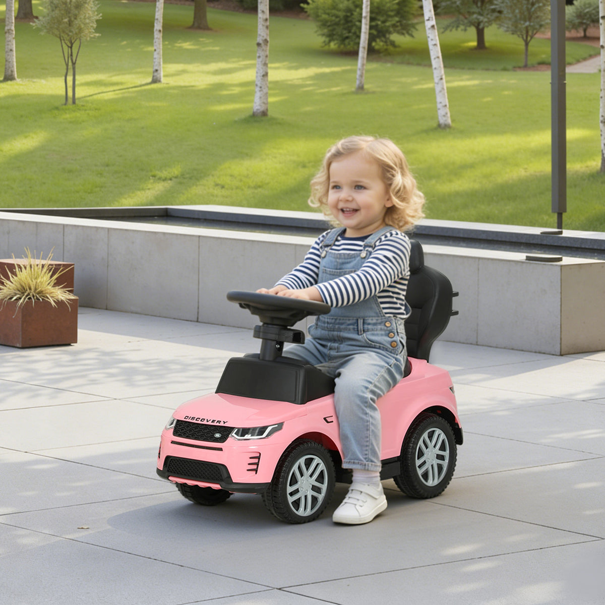 AIYAPLAY Land Rover Licensed Ride-On Car with Handle and Barrier, in PP and Steel, 84x40x94.5 cm, Pink