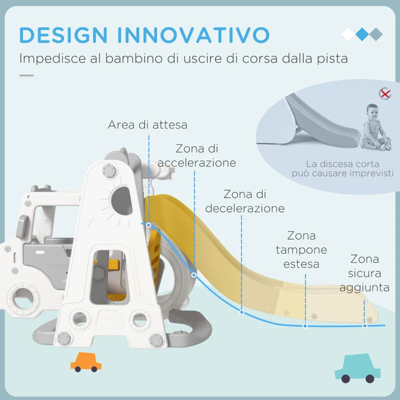 Slide Set for Children 18-48 Months with Swing, Toy Car and Basketball Hoop, 201x151x87.5cm, White