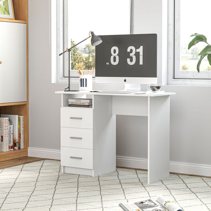 Modern Wooden Desk with 3 Drawers and Open Shelf, 100x40x75 cm, White