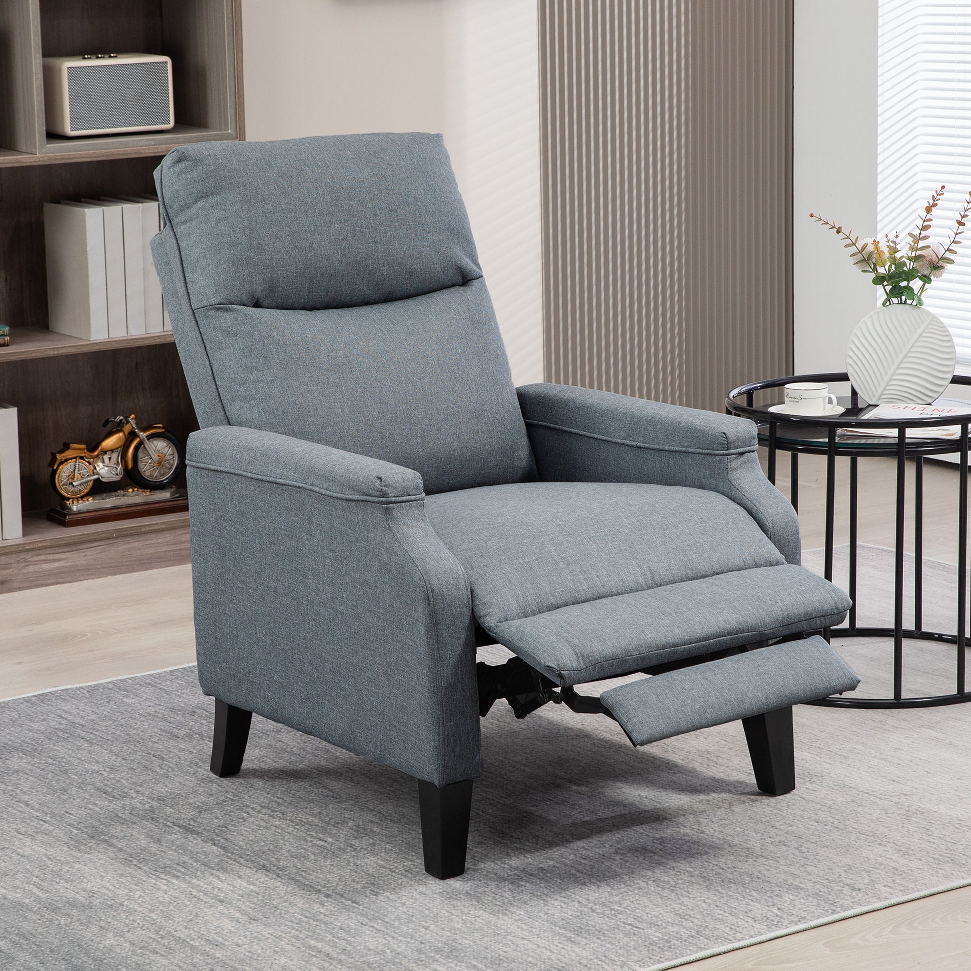 Fabric Relax Armchair with 130° Reclining Backrest and Double Footrest, Grey - Borgè