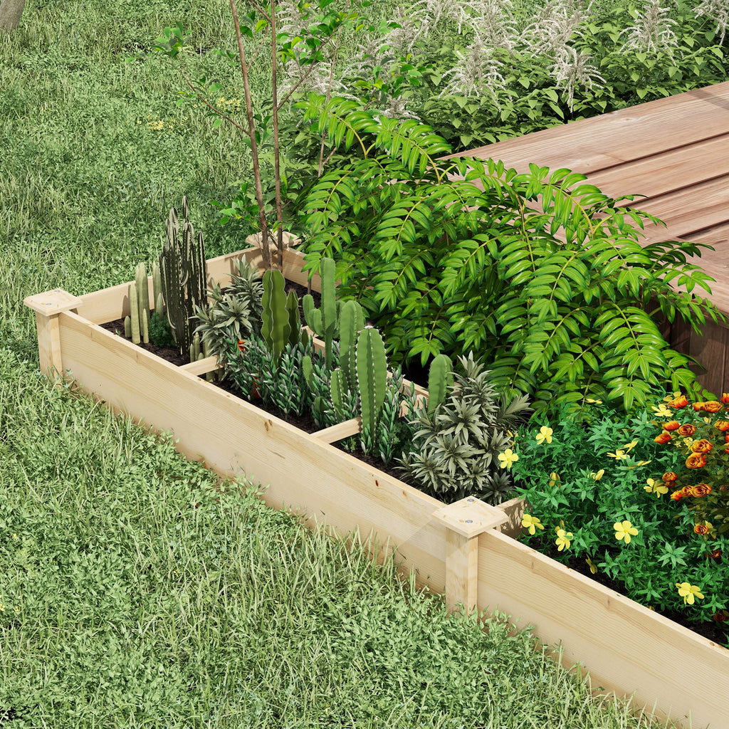 Raised Garden Bed with Internal Divider and Open Bottom, 237x60x25cm, Natural WoodRaised Garden Bed with Internal Divider and Open Bottom, 237x60x25cm, Natural Wood