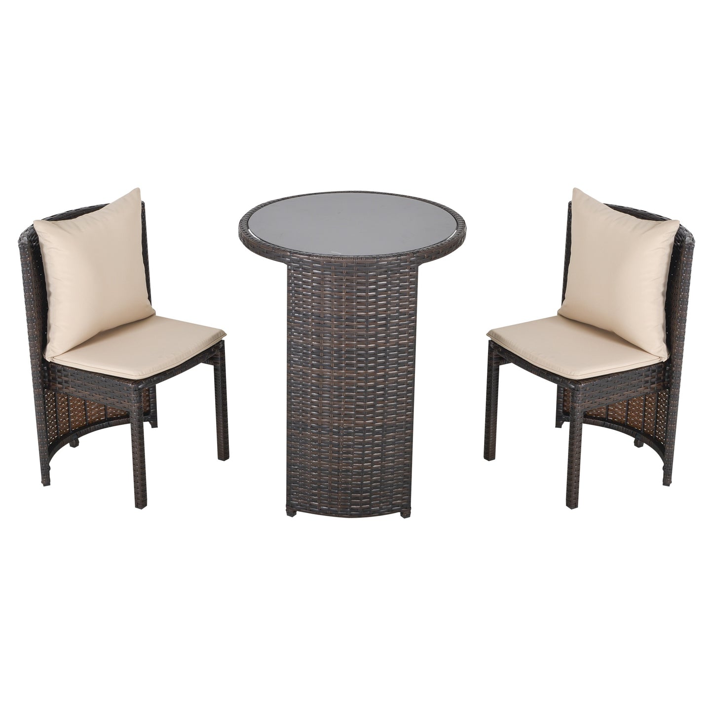 Outsunny set table and garden or outdoor chairs in rattan, set 3 pcs, brown and beige - Borgè