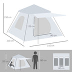 2-3 Person Camping Tent with Veranda, 210x210x150cm, Grey and White