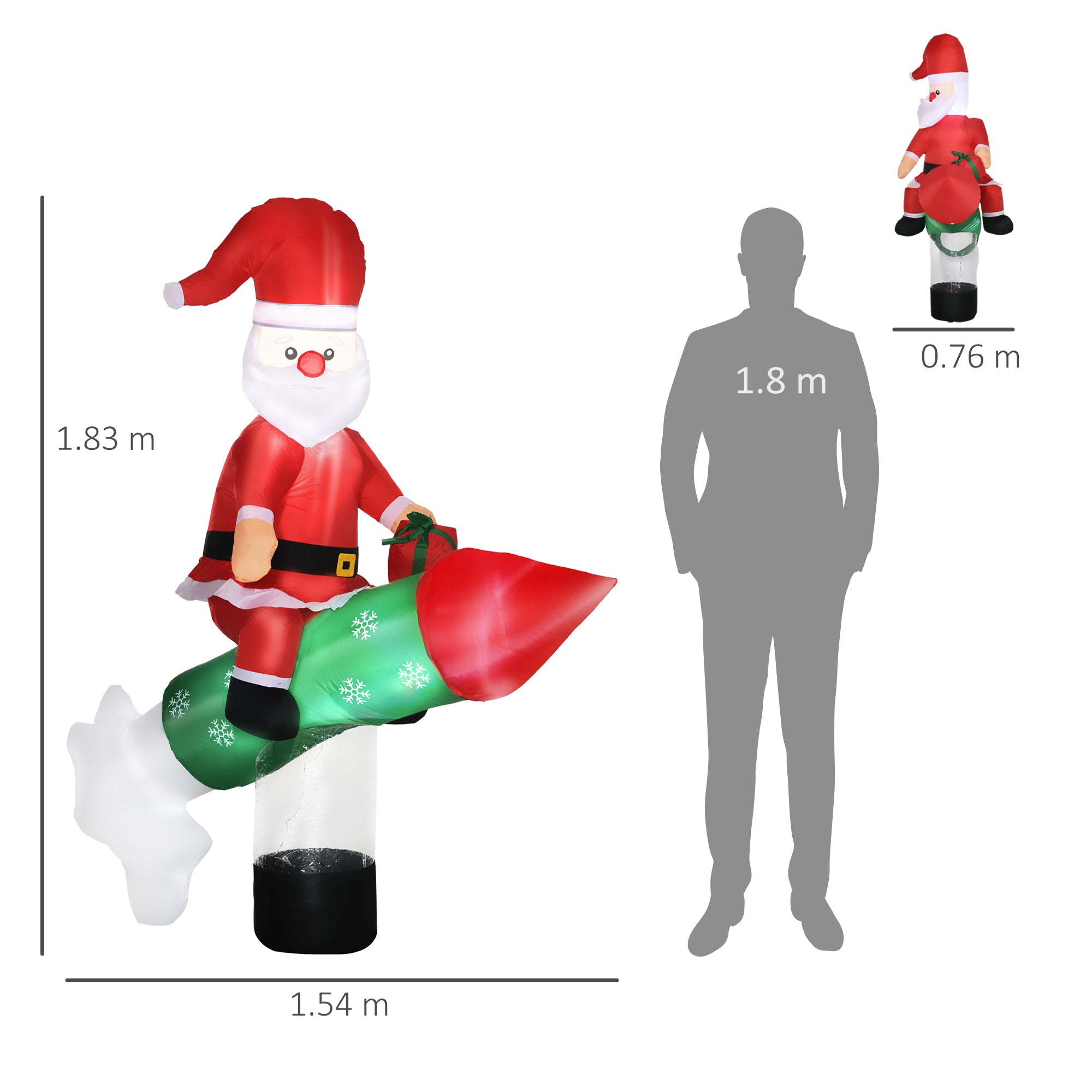Inflatable Santa Claus with Missile, LED Lights and Inflator Included, 154x76x183cm