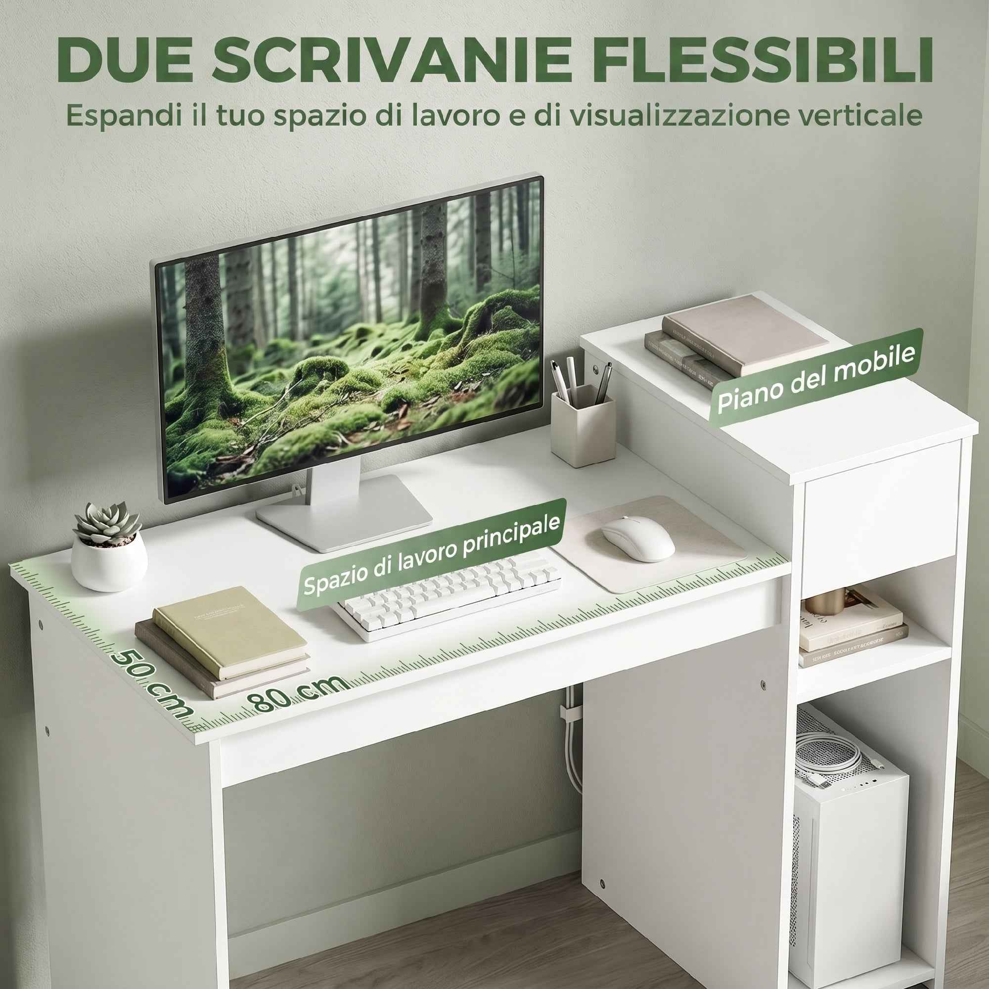 HOMCOM 108cm Study and Writing Desk with Drawer and Shelves, White