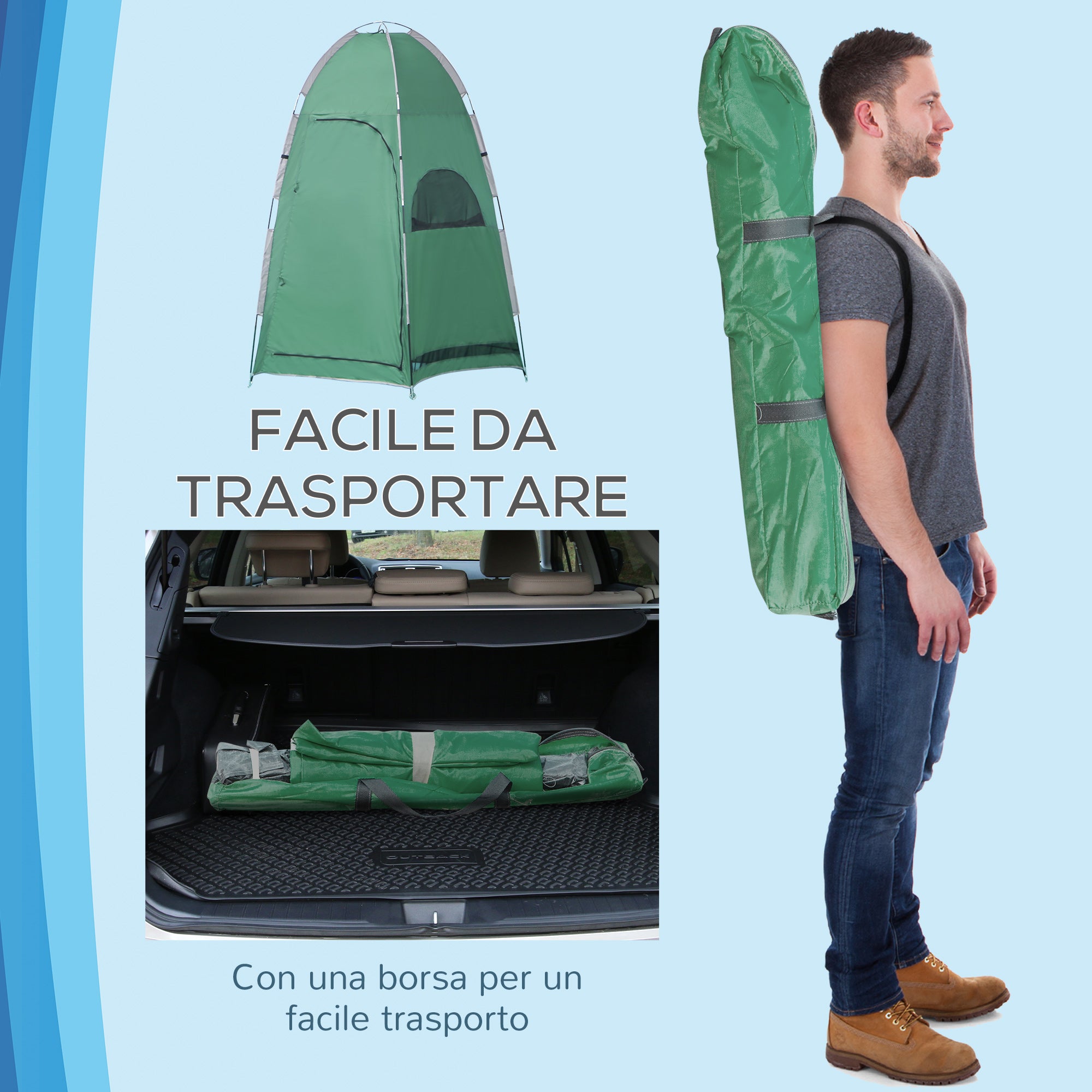 Camping Shower Tent with Carry Bag and Storage Pocket 122x122x213cm, Green