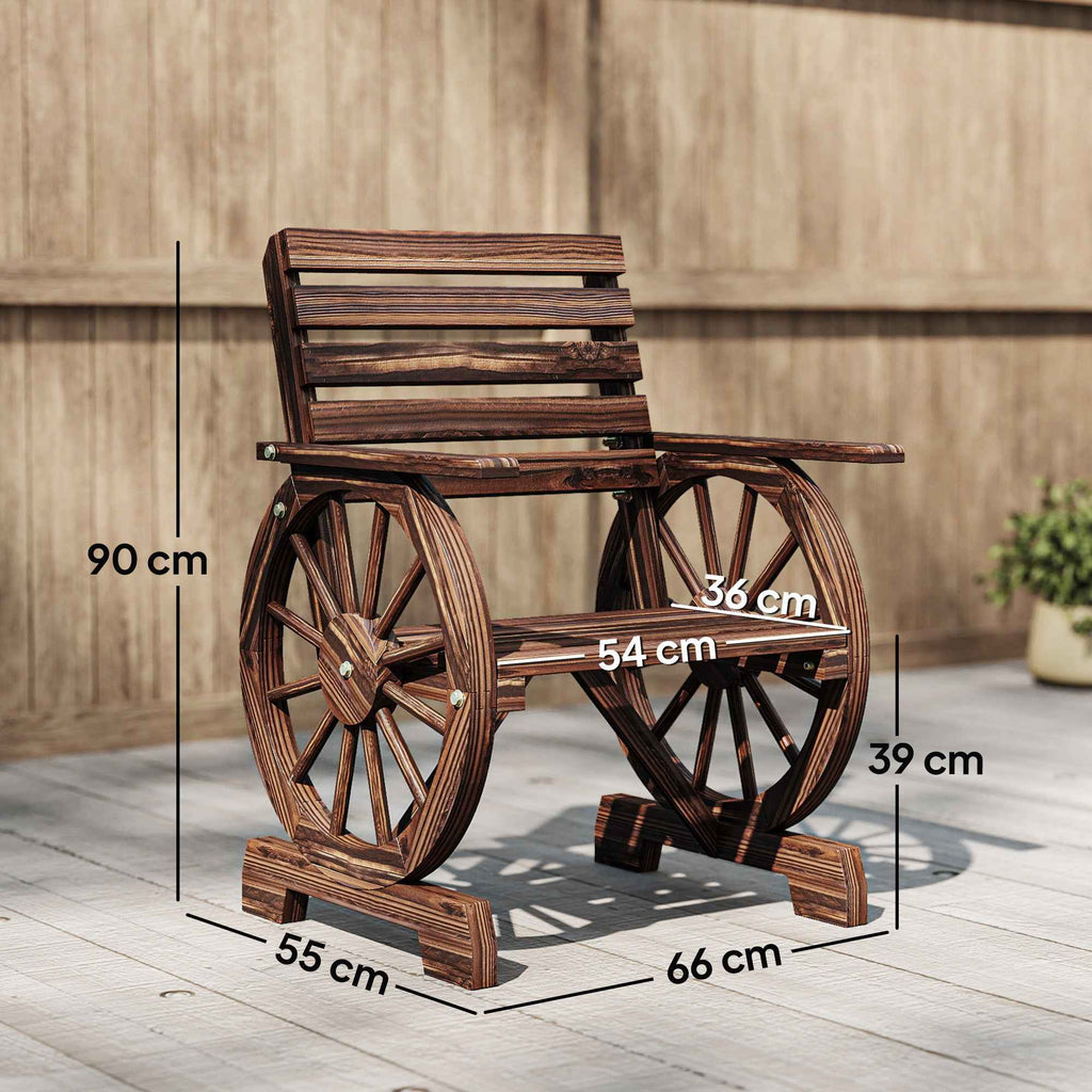 Outsunny Garden Bench Outdoor Chair Solid Wood 1 Seater Carbonized