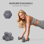 SPORTNOW Set of 2 Hexagonal Dumbbells weighing 2x10 kg in Metal and Plastic with Non-Slip Grip, 26x12x12 cm, Gray