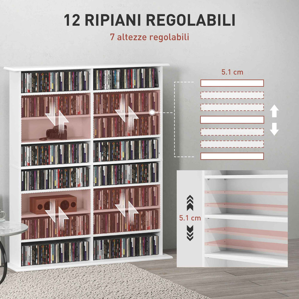 HOMCOM 16-Tier Modern Design Wooden CD Bookcase, 106.5x24x126.3 cm, White