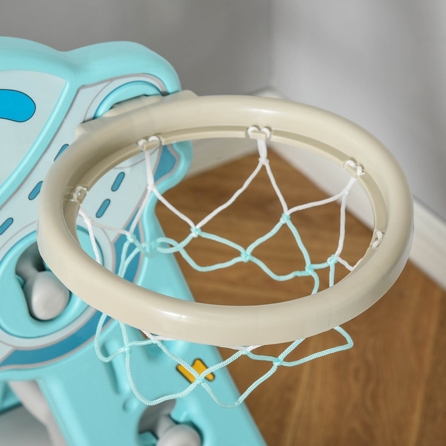 HOMCOM Folding Slide for Children from 18 Months with 3 Steps and Basketball Hoop, 140x87x75cm, Blue and Gray