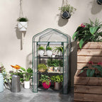 Outsunny Mini Garden Greenhouse with PE Cover, 3 Shelves and Roll-Up Door, 59x39x127 cm, Transparent